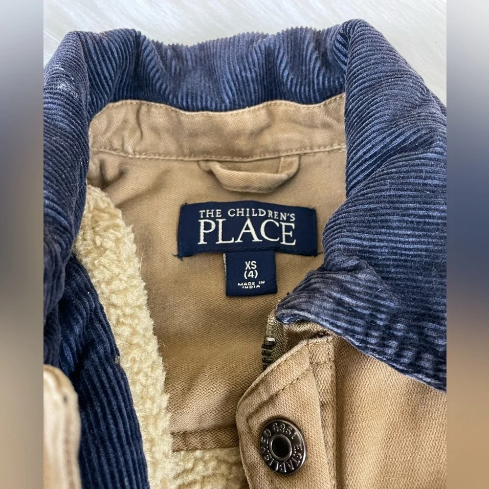 The Children's Place Tan Chore Barn Jacket Corduroy Collar XS 4